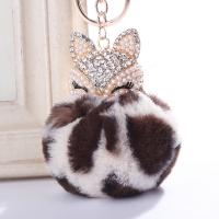 Plush Key Clasp, with Plastic Pearl & Zinc Alloy, Fox, gold color plated, for woman & with rhinestone 