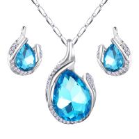 Rhinestone Zinc Alloy Jewelry Set, earring & necklace, with Rhinestone, plated, 2 pieces & fashion jewelry & for woman 