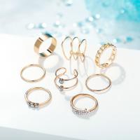 Zinc Set anillo de aleación, aleación de zinc, anillo de dedo, con Cristal, chapado, Joyería & para mujer, dorado, Vendido por Set
