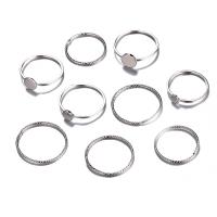 Zinc Set anillo de aleación, aleación de zinc, anillo de dedo, chapado, Joyería & para mujer, plateado, Vendido por Set