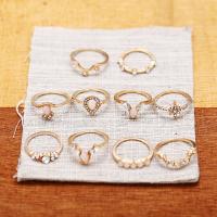 Zinc Set anillo de aleación, aleación de zinc, anillo de dedo, con Cristal & Plástico, chapado, Joyería & para mujer, dorado, Vendido por Set