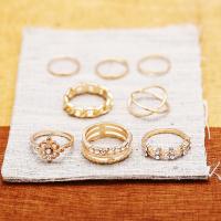 Zinc Set anillo de aleación, aleación de zinc, anillo de dedo, con Cristal, chapado, Joyería & para mujer, dorado, Vendido por Set