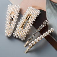 Hair Slide, Zinc Alloy, with Plastic Pearl, plated, fashion jewelry & for woman & with rhinestone, golden 