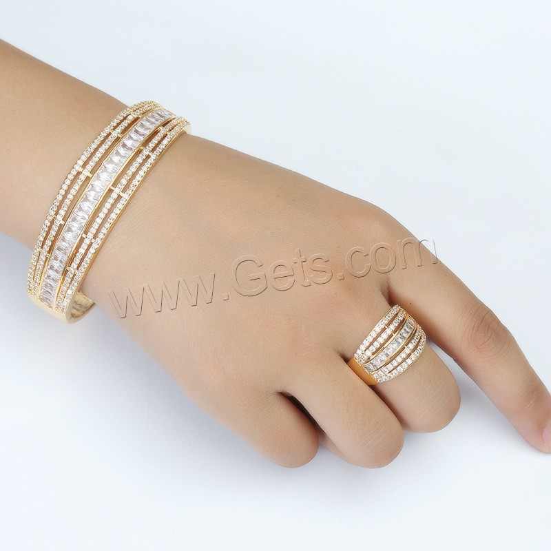 Brass Jewelry Set, bangle & finger ring, plated, different size for choice & for woman & with rhinestone, more colors for choice, 65*20mm, Inner Diameter:Approx 65mm, US Ring Size:6.5, Length:Approx 8 Inch, Sold By Set