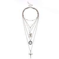Zinc Alloy Necklace, silver color plated, Adjustable & multilayer & for woman Inch 