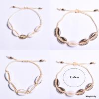 Natural Shell Connector Woven Ball Bracelet, with Waxed Cotton Cord, with 80mm extender chain, handmade, Unisex Approx 4.33 Inch 