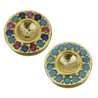 Brass Jewelry Finding, Flat Round, gold color plated & micro pave cubic zirconia 3mm 