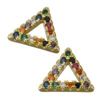 Фурнитура из латуни для ювелирных украшений, Латунь, Треугольник, плакирован золотом, инкрустированное микро кубического циркония продается PC