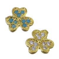 Brass Jewelry Finding, Three Leaf Clover, gold color plated & micro pave cubic zirconia 