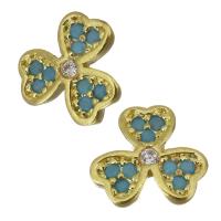 Brass Jewelry Finding, Three Leaf Clover, gold color plated, micro pave cubic zirconia 