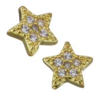 Brass Jewelry Finding, Star, gold color plated, micro pave cubic zirconia 