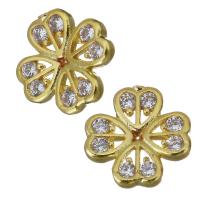 Brass Jewelry Finding, Four Leaf Clover, gold color plated, with cubic zirconia & hollow 