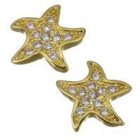 Brass Jewelry Finding, Starfish, gold color plated, micro pave cubic zirconia 