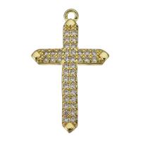 Colgantes de Cruces de latón, metal, Cruz del crucifijo, chapado en color dorado, Joyería & micro arcilla de zirconia cúbica, 16.5x27x2.5mm, agujero:aproximado 1.5mm, Vendido por UD