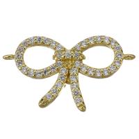 Cubic Zirconia Micro Pave Brass Connector, Bowknot, gold color plated, micro pave cubic zirconia & 1/1 loop Approx 1mm 