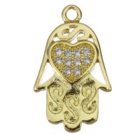 Cubic Zirconia Micro Pave Brass Pendant, Hamsa, gold color plated, fashion jewelry & micro pave cubic zirconia Approx 1.5mm 