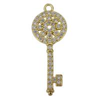 Brass Key Pendants, gold color plated, fashion jewelry & micro pave cubic zirconia & hollow Approx 1.5mm 