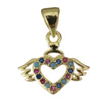 Brass Heart Pendants, Winged Heart, gold color plated, fashion jewelry & micro pave cubic zirconia Approx 4mm 