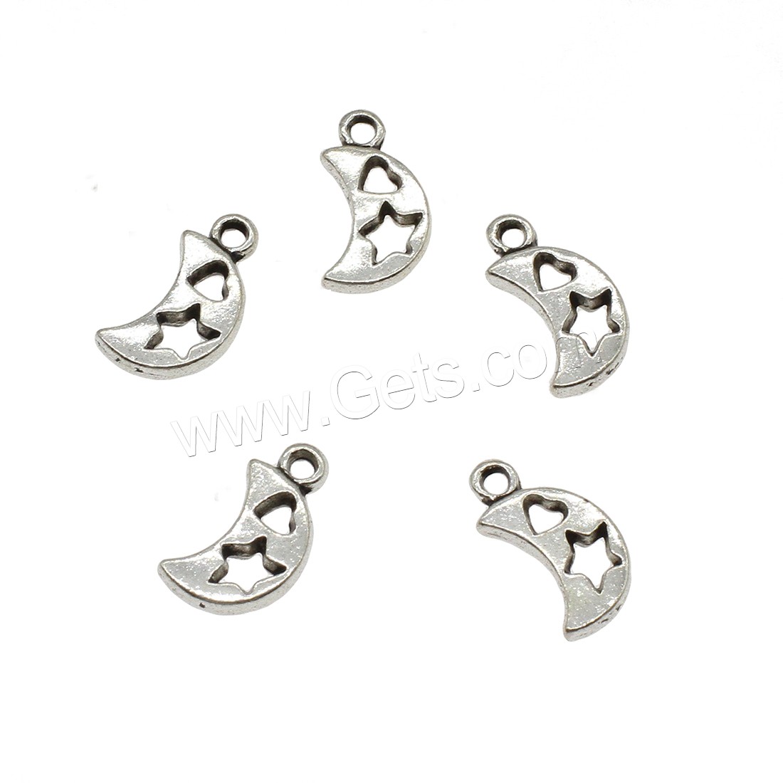 Zinc Alloy Hollow Pendants, Moon, plated, more colors for choice, 9x16.5x2.4mm, Hole:Approx 1.7mm, Approx 1000PCs/KG, Sold By KG