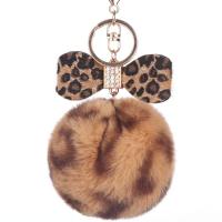 Plush Key Clasp, with Zinc Alloy, printing, for woman & with rhinestone & leopard pattern 