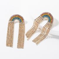 Zinc Alloy Tassel Earring, with Rhinestone, plated, fashion jewelry & for woman, multi-colored 