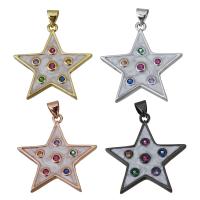 Brass Star Pendants, plated, stoving varnish & micro pave cubic zirconia Approx 