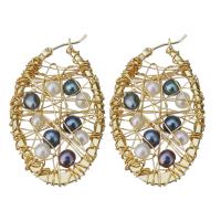 Brass Lever Back Earring, with Plastic Pearl, gold color plated, for woman 