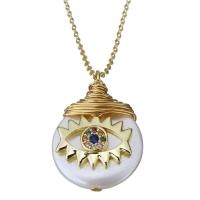 Freshwater Pearl Brass Necklace, with Freshwater Pearl, gold color plated, oval chain & micro pave cubic zirconia & for woman 1.5mm Approx 17 Inch 