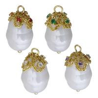 Rhinestone Brass Pendants, with Plastic Pearl, gold color plated & with rhinestone, 13x24- Approx 2.5mm 