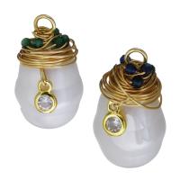 Rhinestone Brass Pendants, with Plastic Pearl, gold color plated & with rhinestone, 13-13.5x23-23.5x13-13.5mm Approx 3mm 