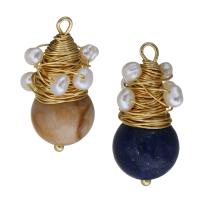 Gemstone Brass Pendants, with Gemstone & Plastic Pearl, gold color plated 14- 14-16mm Approx 2.5mm 