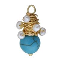 Brass Jewelry Pendants, with turquoise & Plastic Pearl, gold color plated, fashion jewelry Approx 3mm 