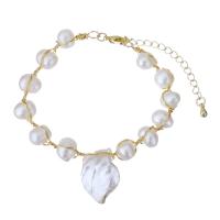 Brass Bracelets, with Plastic Pearl, with 2Inch extender chain, gold color plated, fashion jewelry & for woman  Approx 6 Inch 