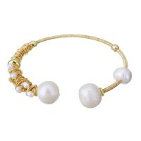 Brass Cuff Bangle, with Plastic Pearl, gold color plated, fashion jewelry & for woman, 12.5mm,9mm 
