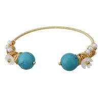 Brass Cuff Bangle, with turquoise, gold color plated, fashion jewelry & for woman, 12mm,9.5mm 