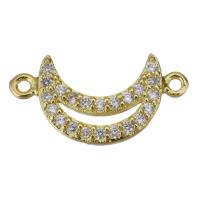 Cubic Zirconia Micro Pave Brass Connector, Moon, gold color plated, micro pave cubic zirconia & 1/1 loop Approx 1mm 