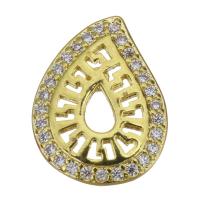 Brass Jewelry Finding, Teardrop, gold color plated, micro pave cubic zirconia & hollow 