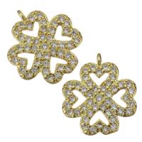 Brass Clover Pendant, Four Leaf Clover, gold color plated, fashion jewelry & micro pave cubic zirconia Approx 1mm 