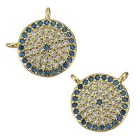 Cubic Zirconia Micro Pave Brass Pendant, Flat Round, gold color plated, fashion jewelry & micro pave cubic zirconia & double-hole Approx 0.5mm 