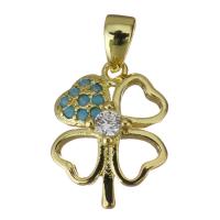 Brass Clover Pendant, Four Leaf Clover, gold color plated, fashion jewelry & micro pave cubic zirconia Approx 