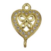 Cubic Zirconia Micro Pave Brass Connector, Heart, gold color plated, micro pave cubic zirconia & 1/1 loop & hollow Approx 1mm 