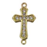 Cubic Zirconia Micro Pave Brass Connector, Crucifix Cross, gold color plated, micro pave cubic zirconia & 1/1 loop Approx 1mm 