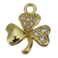 Cubic Zirconia Micro Pave Brass Pendant, Three Leaf Clover, gold color plated, fashion jewelry & micro pave cubic zirconia Approx 1.5mm 
