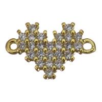 Cubic Zirconia Micro Pave Brass Connector, Heart, gold color plated, with cubic zirconia & 1/1 loop Approx 1mm 