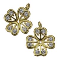 Brass Clover Pendant, Four Leaf Clover, gold color plated, with cubic zirconia Approx 1mm 