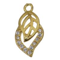 Brass Leaf Pendants, gold color plated, fashion jewelry & micro pave cubic zirconia & hollow Approx 1.5mm 