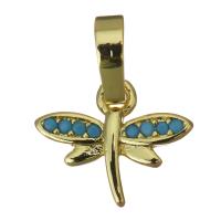 Animal Brass Pendants, Dragonfly, gold color plated, fashion jewelry & micro pave cubic zirconia Approx 