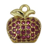 Pendentifs de fruits en laiton, pomme, Placage de couleur d'or, bijoux de mode & pavé de micro zircon Environ 1.5mm, Vendu par PC