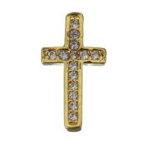 Cubic Zirconia Micro Pave Brass Connector, Cross, gold color plated, micro pave cubic zirconia 
