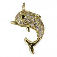 Латунные Подвески в форме животного, Латунь, Дельфин, плакирован золотом, ювелирные изделия моды & инкрустированное микро кубического циркония отверстие:Приблизительно 1.5mm, продается PC
